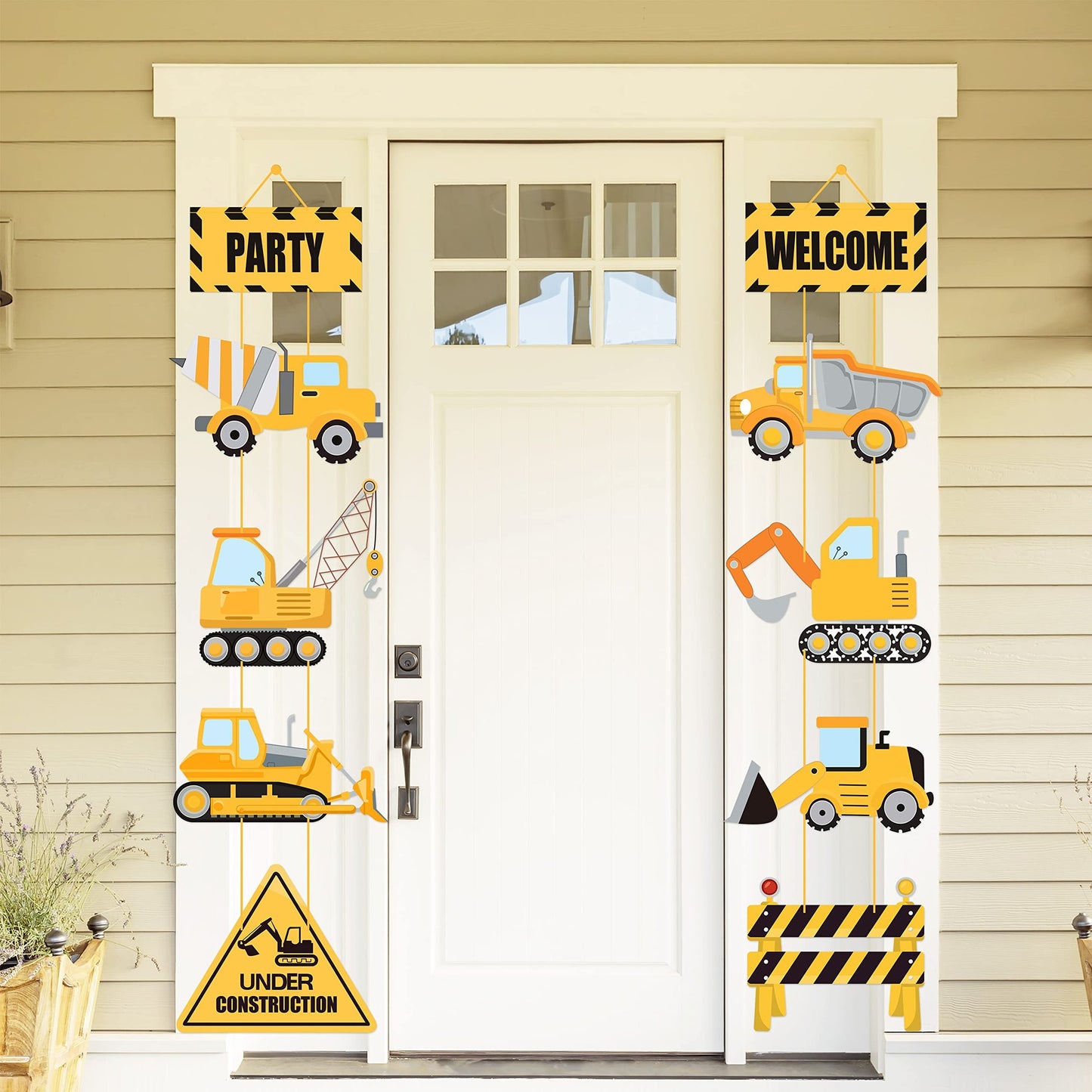 Construction Party Cardboard Cutout Porch Banner - Set of 10 | Kids Birthday Decoration Supplies | Baby Bath Theme Sign Décor