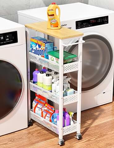 Slim 4-Tier Rolling Storage Cart for Narrow Spaces