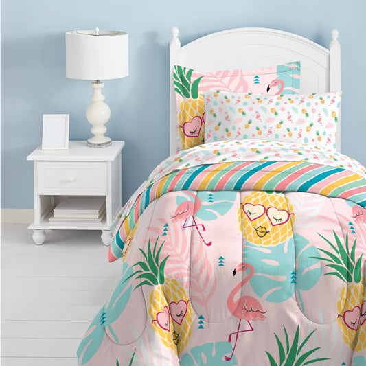 Easy-Wash Super Soft Microfiber Comforter Bedding, Twin, Pineapple Pink