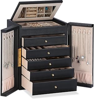 Large 5-Drawer Jewelry Organizer Box with Mirror