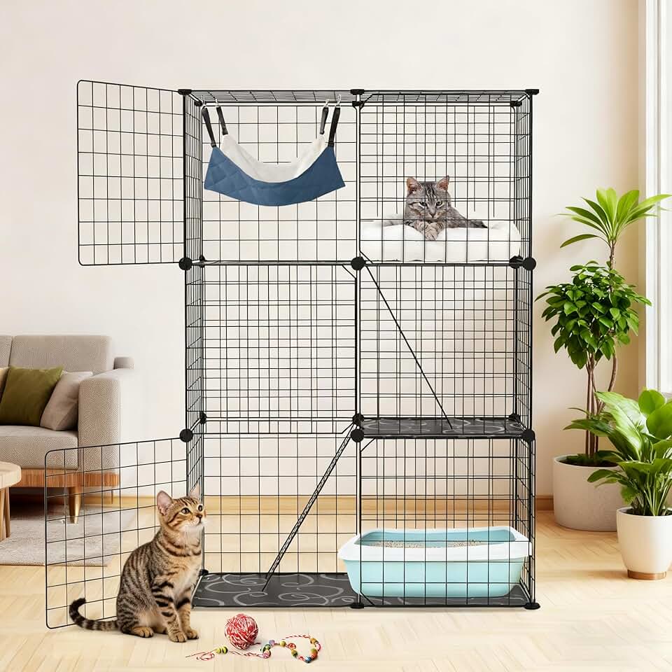 Large 3-Tier Cat Cage with Doors and Ramps