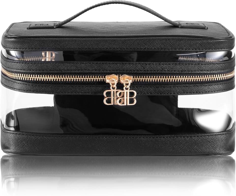 Clear Vanity Bag with Vegan Leather and Faux Suede Interior