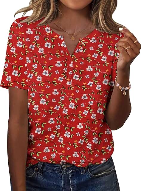 Short Sleeve Floral Blouses for Women Summer Work Top