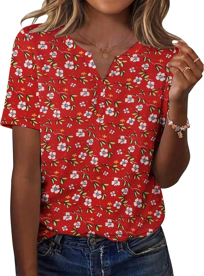 Short Sleeve Floral Blouses for Women Summer Work Top