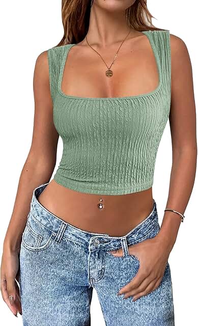Women's Sleeveless Square Neck Crop Top for Summer
