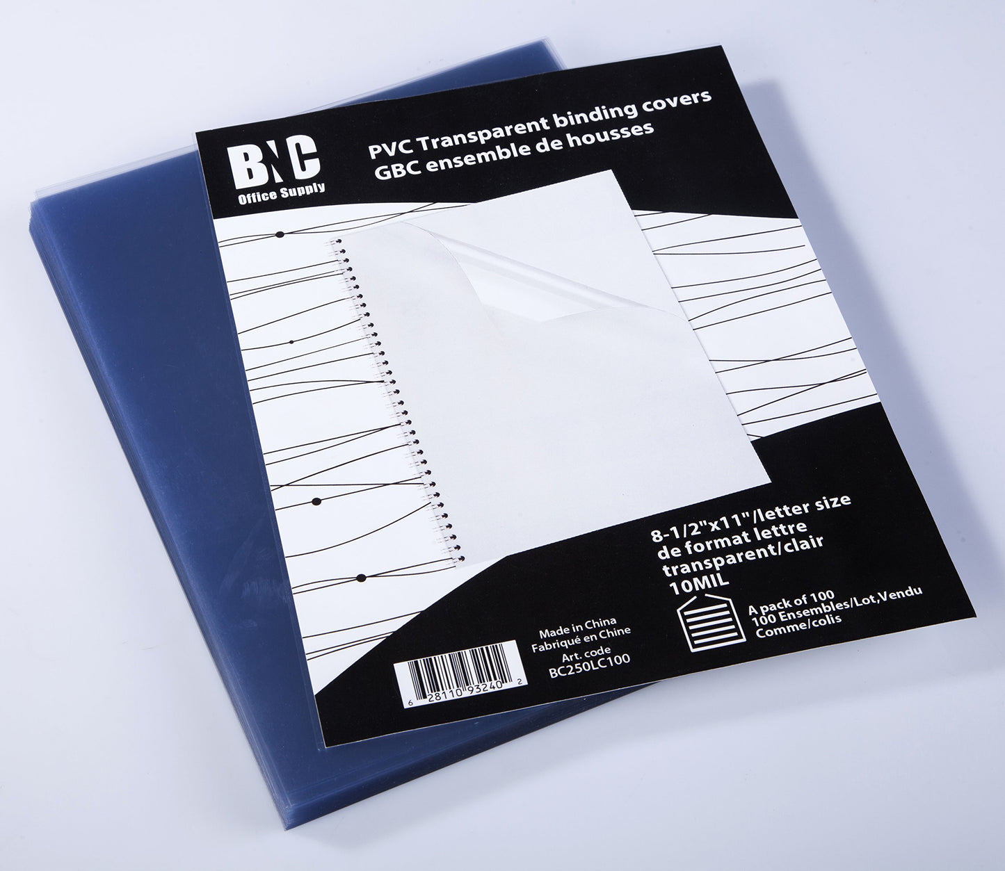 Clear PVC binding covers, 8-1/2 x 11 inches, pack of 100