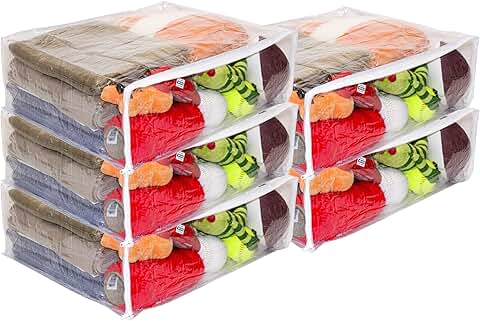 Five clear vinyl zippered storage bags, 22 x 18 x 7.5 inches