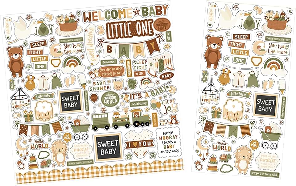 Gender-neutral baby stickers for scrapbooking, 2 pieces
