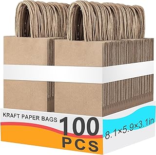 Set of 100 medium brown gift bags with handles