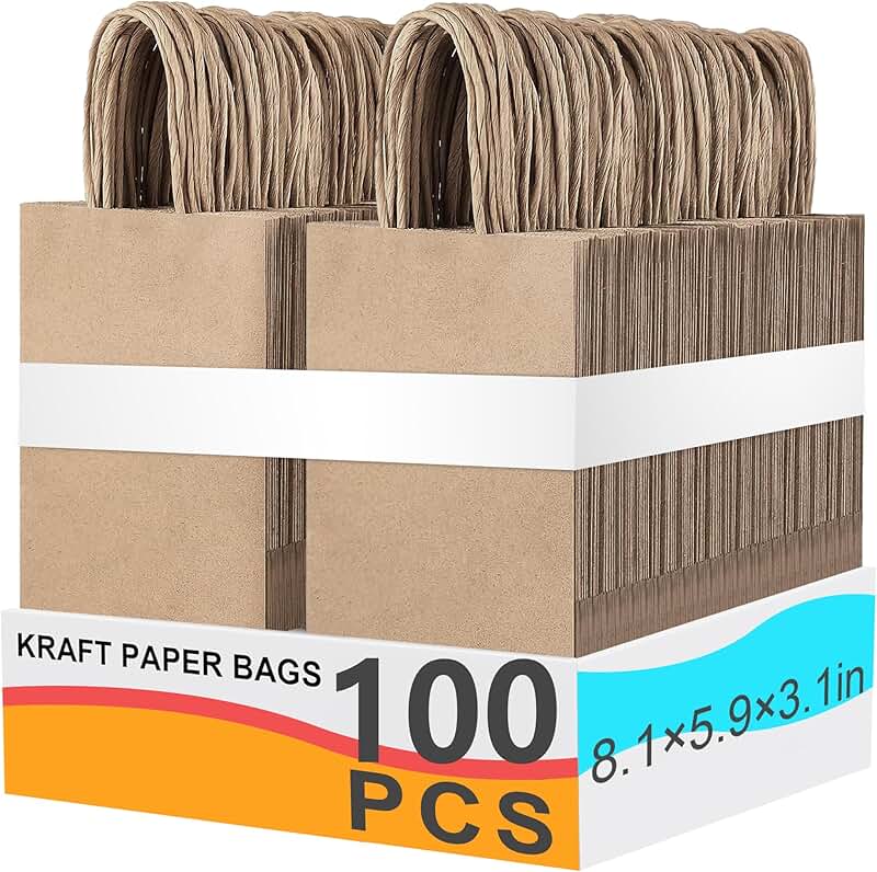 Set of 100 medium brown gift bags with handles