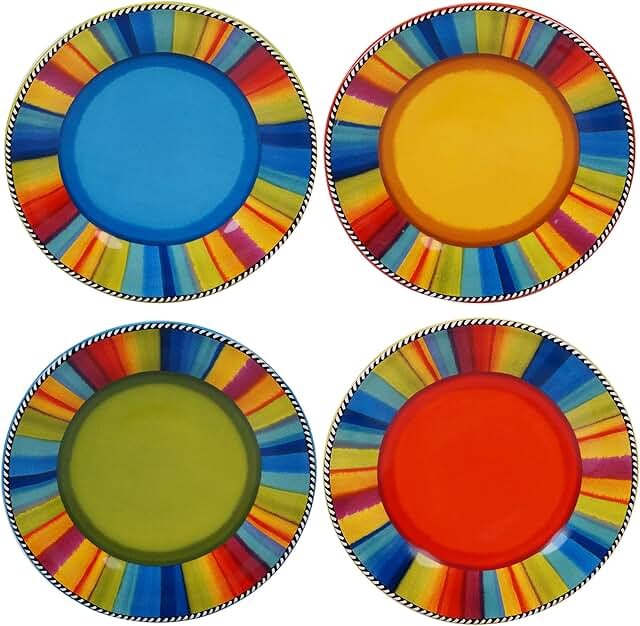 Set of 4 colorful 8.75-inch ceramic salad and dessert plates