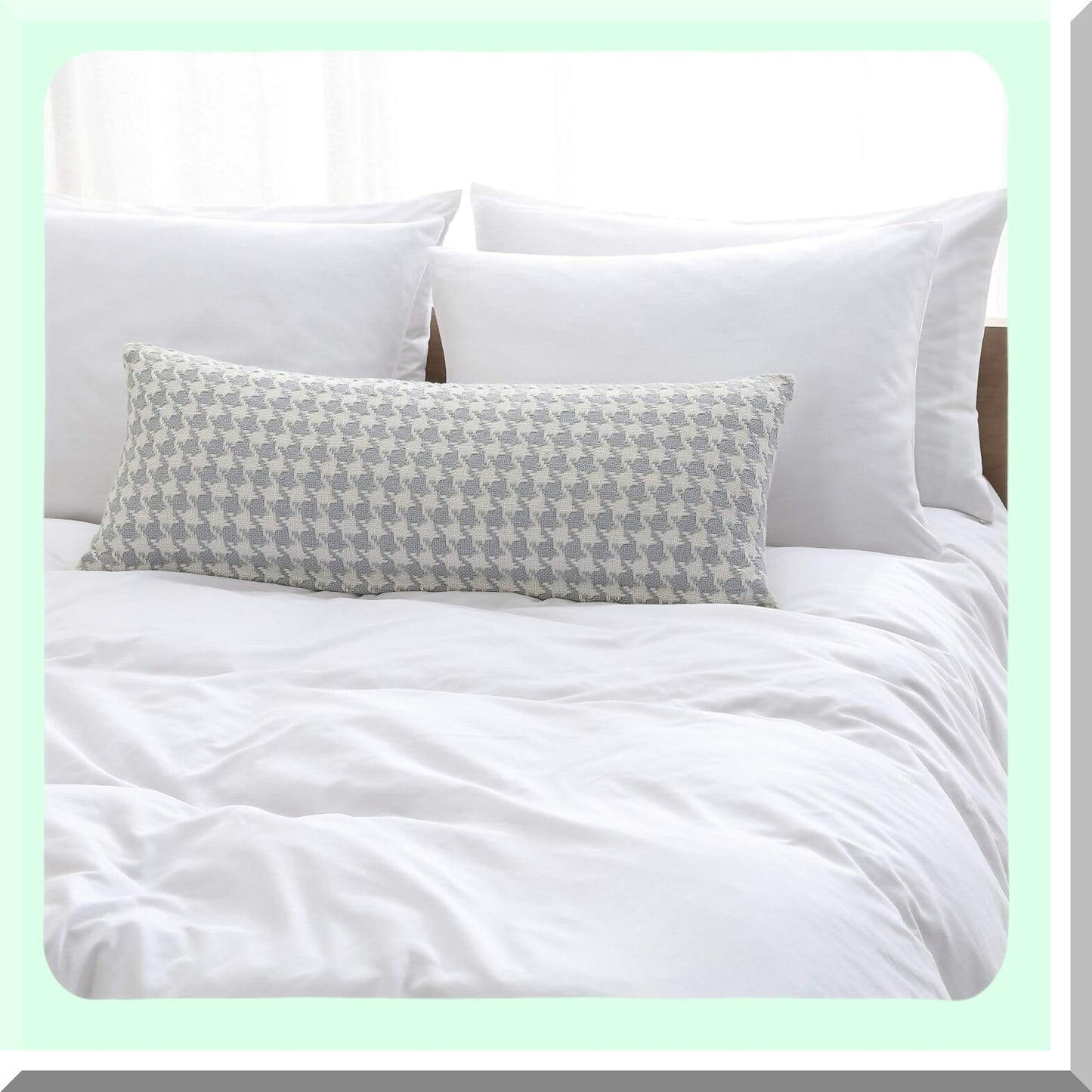 EcoChic Houndstooth Grey Pillow Cover - Sustainable Fabric, Hidden Zipper, Modern Home Decor for Couch or Bed - 14" x 36"