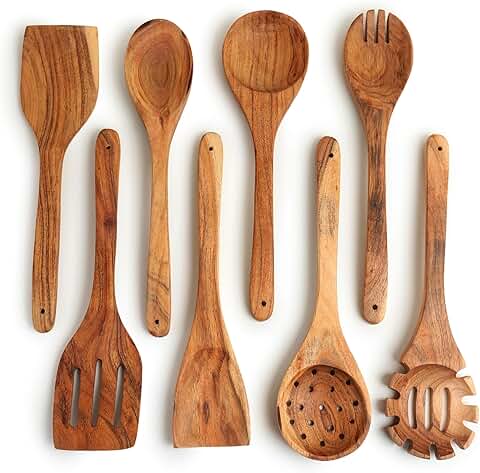 8-piece acacia wood cooking utensil set, 12 inches