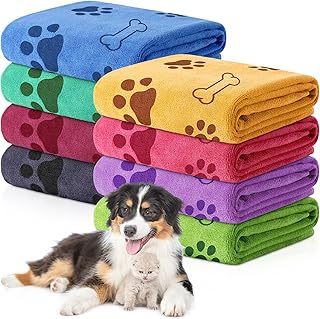 8 Pack Dog and Cat Microfiber Towels for Quick Drying
