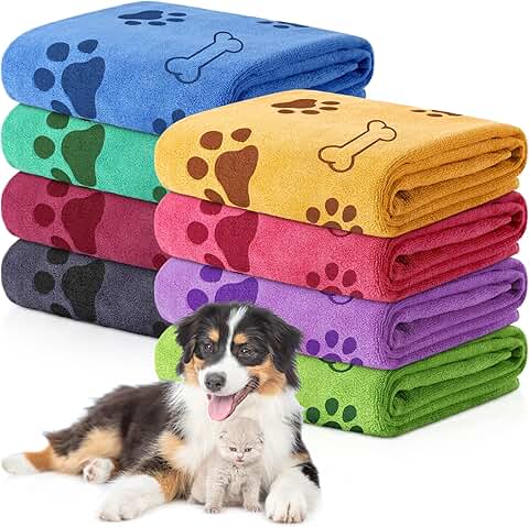8 Pack Dog and Cat Microfiber Towels for Quick Drying