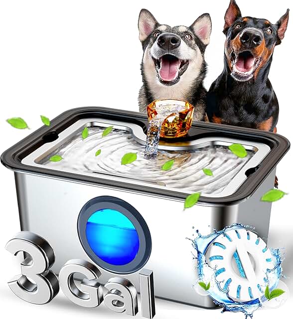 Large Stainless Steel Dog Water Fountain with Filter