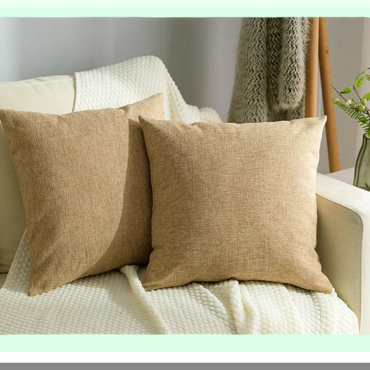 Rustic Linen Farmhouse Pillow Covers - Set of 2 Decorative Cushion Cases for Sofa, Couch, Bed & Chair - 22x22 Inch Natural Home Decor