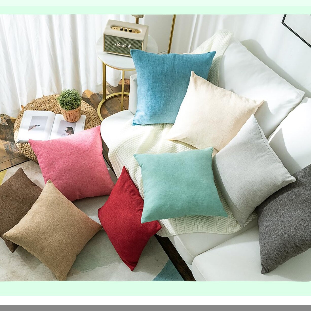 Rustic Linen Farmhouse Pillow Covers - Set of 2 Decorative Cushion Cases for Sofa, Couch, Bed & Chair - 22x22 Inch Natural Home Decor