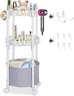 3-Tier Round Makeup Cart with Removable Hair Dryer Holder