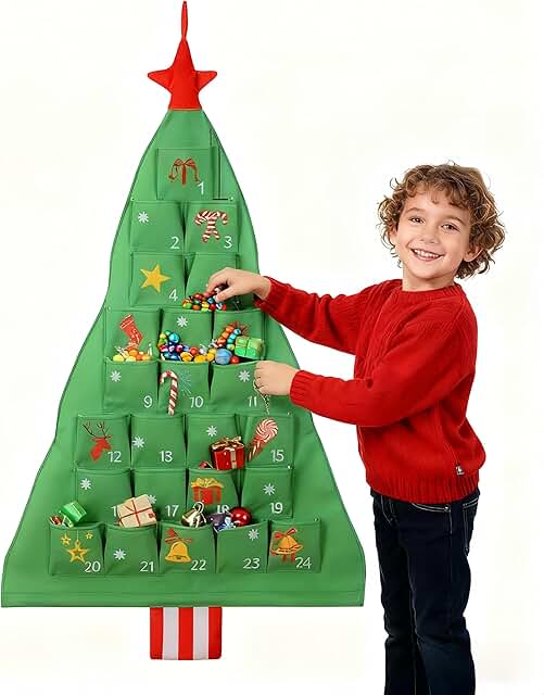 Tree-Shaped Christmas Advent Calendar with 24 Gift Pockets