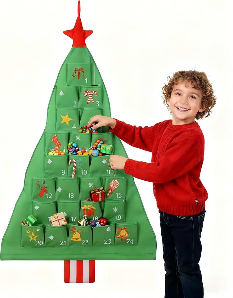 Tree-Shaped Christmas Advent Calendar with 24 Gift Pockets