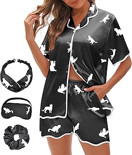 Satin Women's Pajama Set with Short Sleeves and Wave Trim