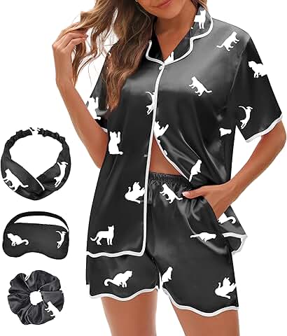Satin Women's Pajama Set with Short Sleeves and Wave Trim
