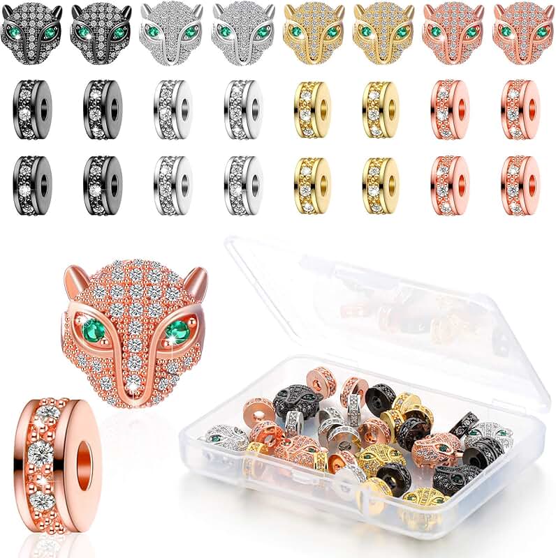 Set of 32 Leopard Head Animal Rhinestone Beads