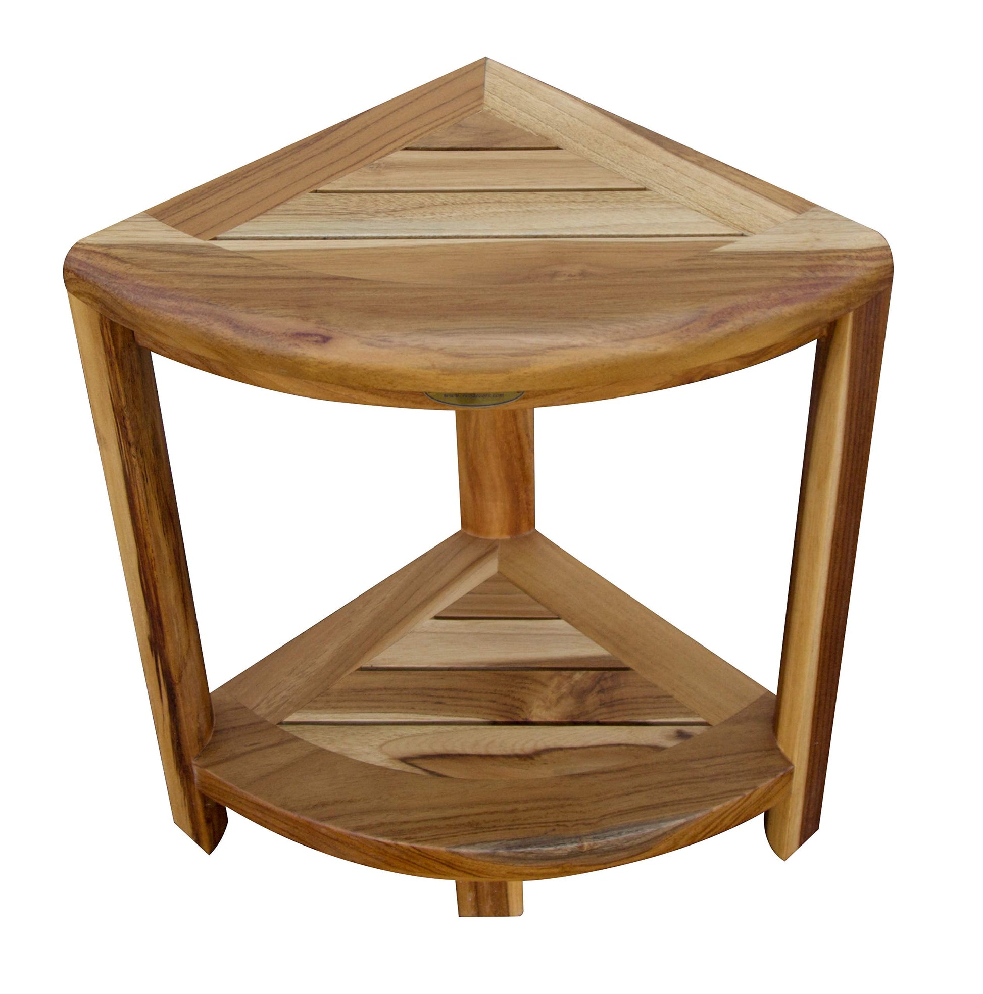 Teak Shower Corner Shelf Stool 2 Tier Wood Corner Shower Bench with Shelf, 18" Snazzy Corner Shower Foot Stool in Earthy Teak Finish