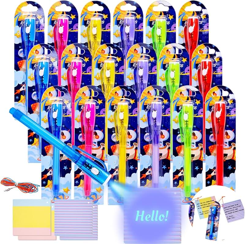 24 Pack Invisible Ink Pens with UV Light for Kids