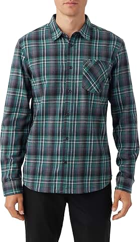 Men's plaid long sleeve flannel shirt in green and red