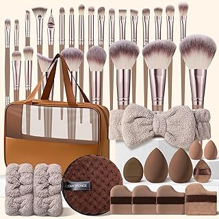 40-Piece Brown Makeup Brush Set with Case