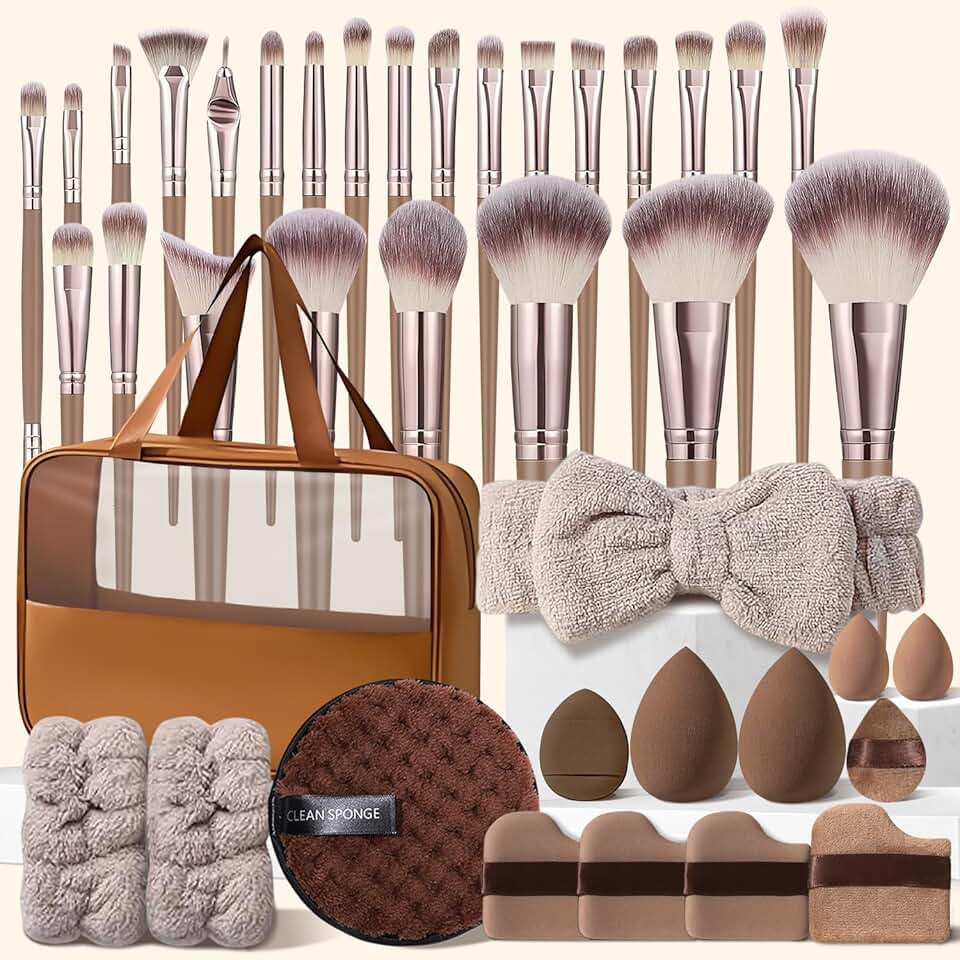 40-Piece Brown Makeup Brush Set with Case
