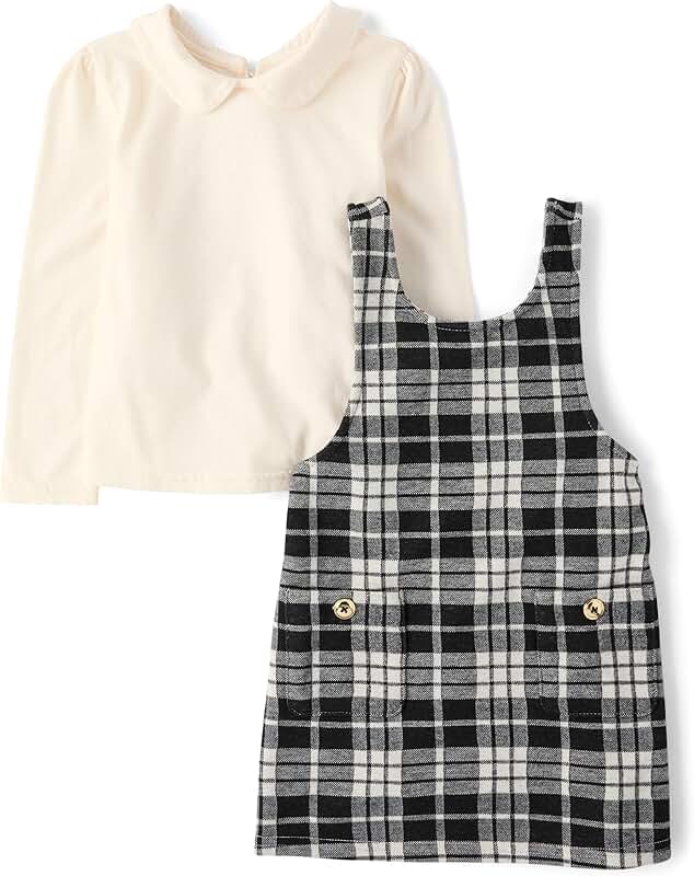 Baby Girl and Toddler Long Sleeve Top with Skirtall Dress in Black Plaid