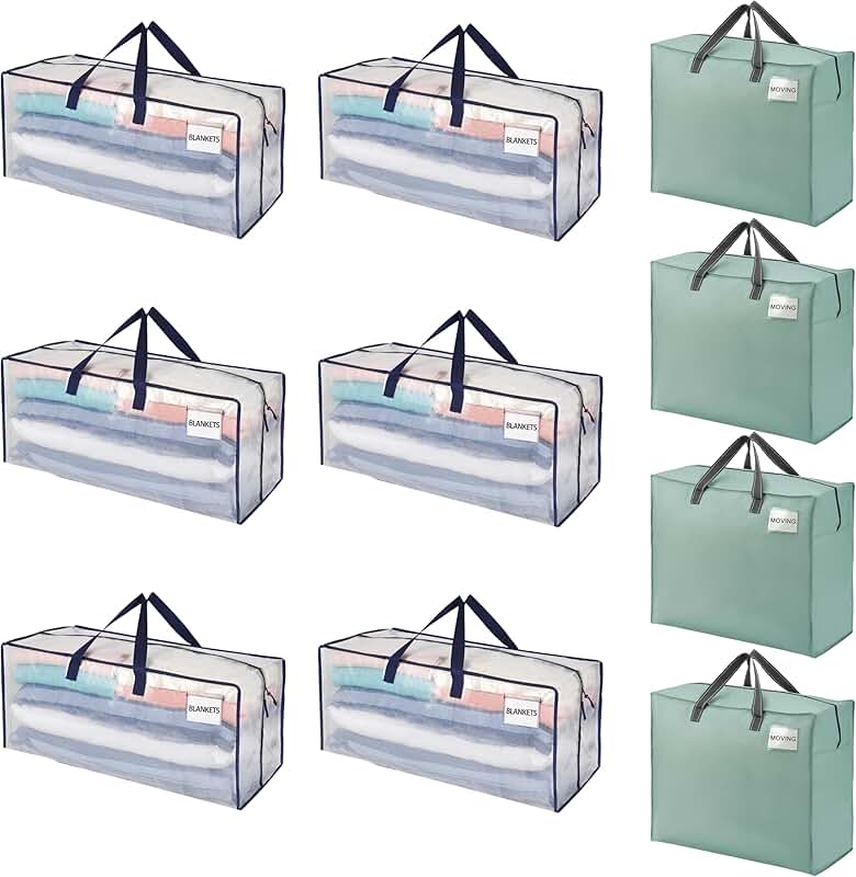 Ten heavy-duty moving bags with straps and handles