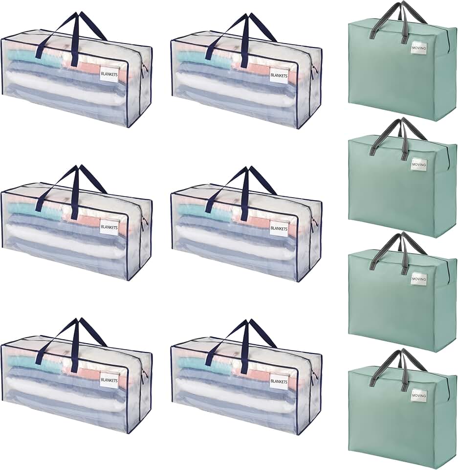 Ten heavy-duty moving bags with straps and handles