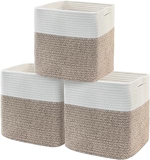 Set of three 11-inch cotton rope storage baskets for organizing