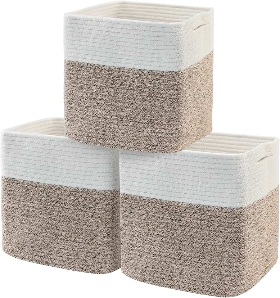 Set of three 11-inch cotton rope storage baskets for organizing