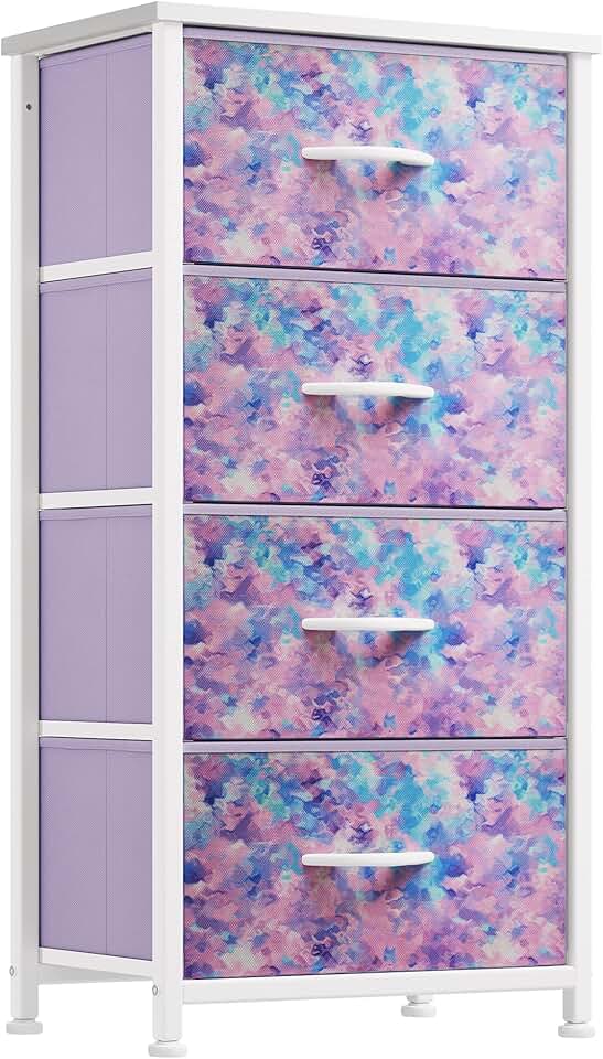 Purple 4-Drawer Dresser with Steel Frame and Wooden Top