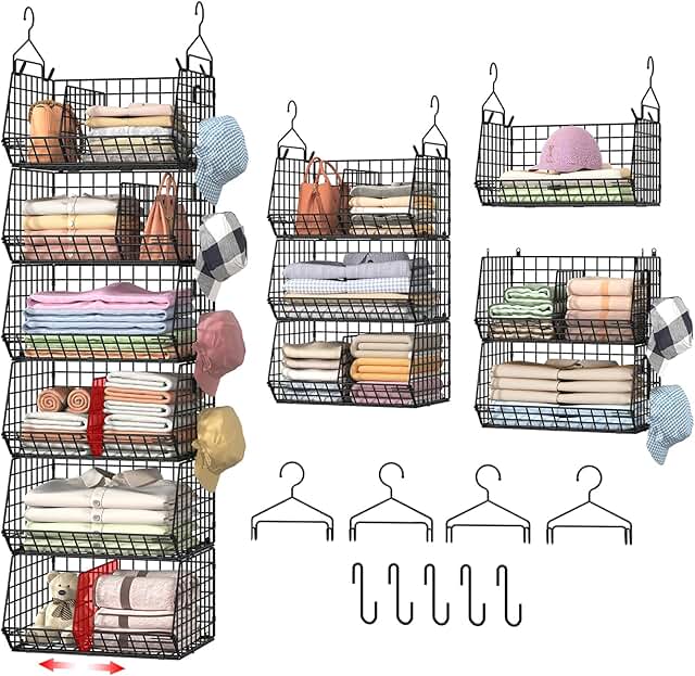 Large 6-Tier Hanging Closet Organizer with Shelves and Hooks