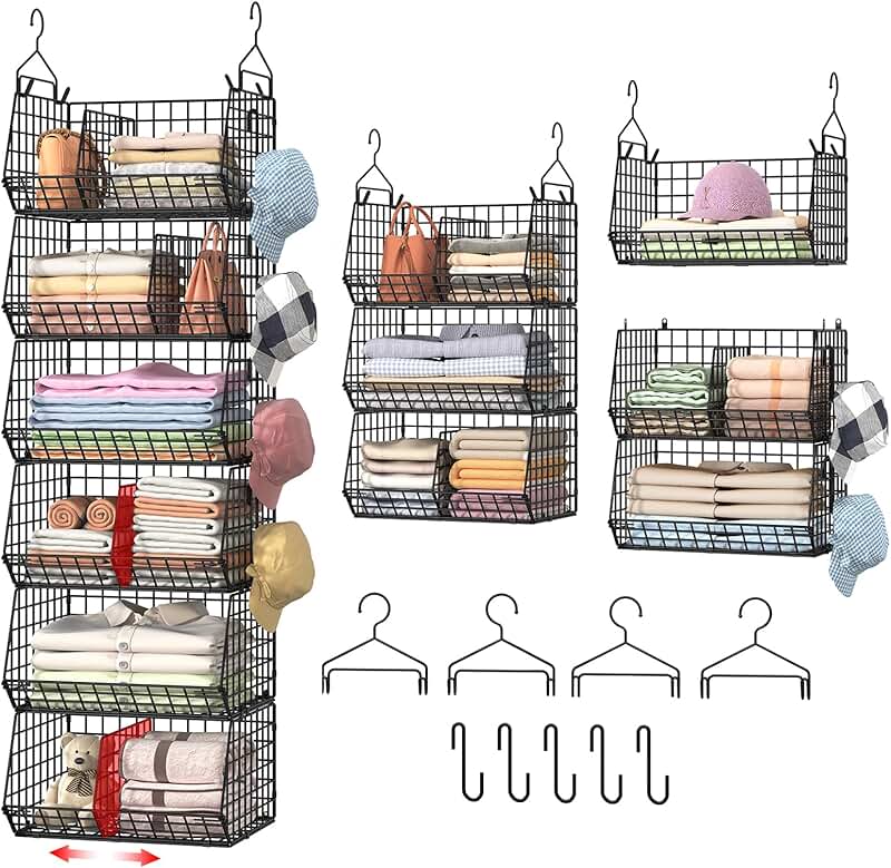 Large 6-Tier Hanging Closet Organizer with Shelves and Hooks