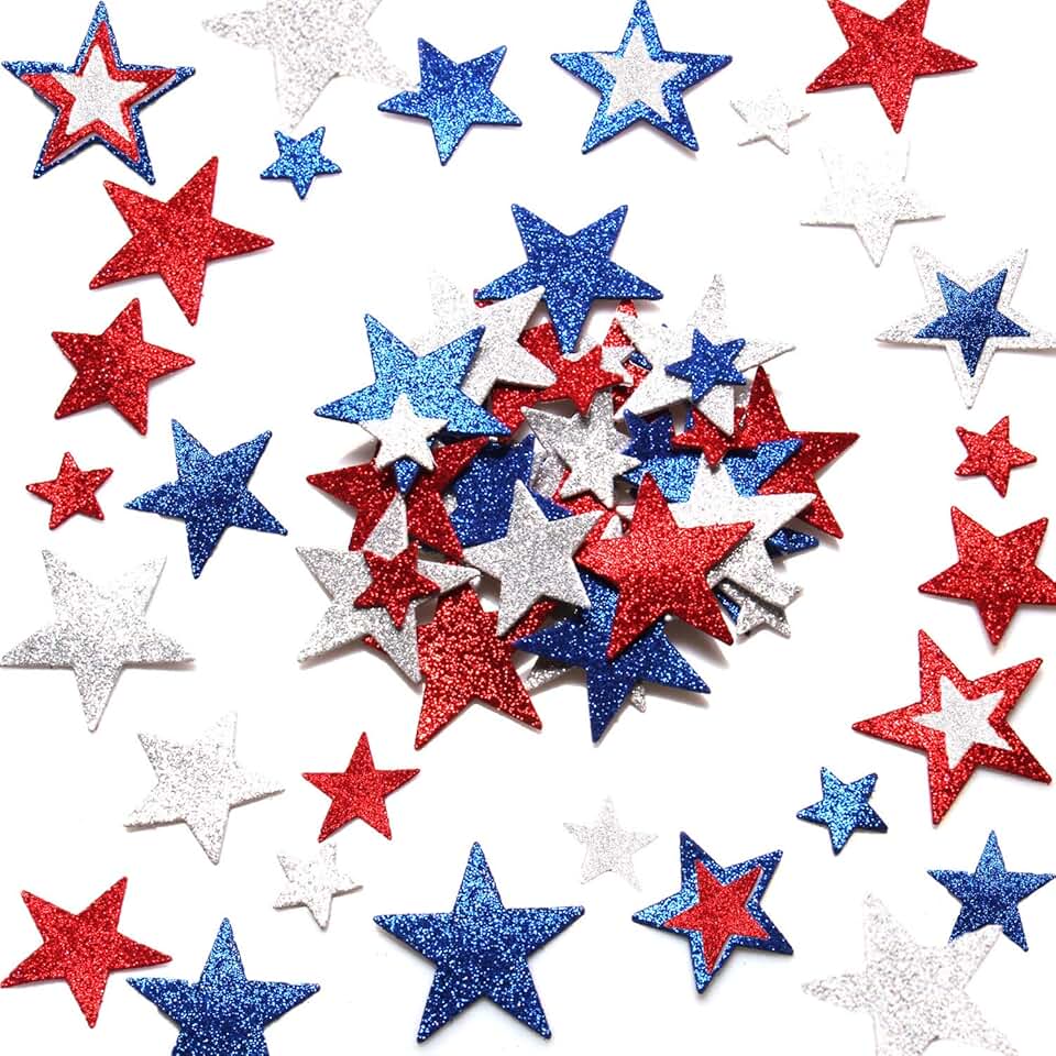 Red, white, and blue patriotic star foam stickers