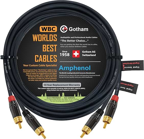 25 Foot Black RCA Audio Cable with Gold Connectors