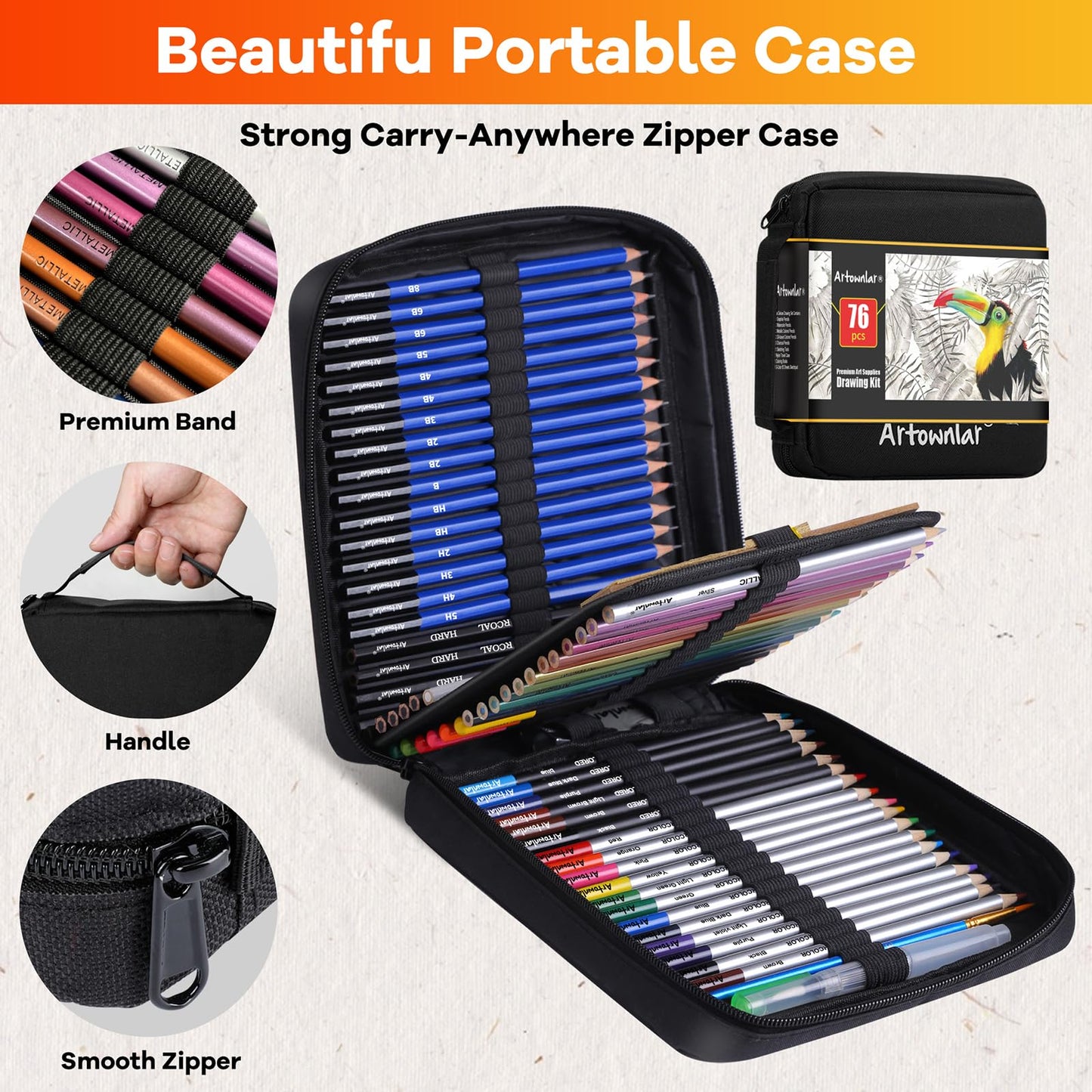76-Piece Art Drawing Supplies Set with Sketchbook and Coloring Book