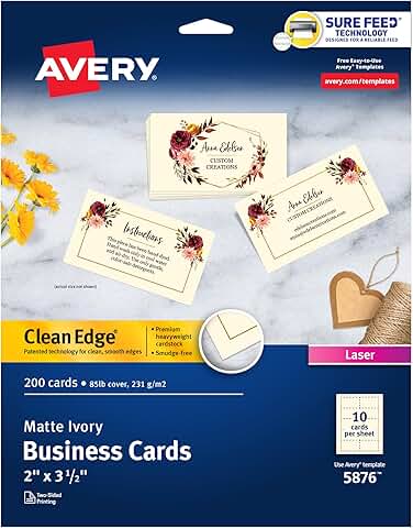 Ivory 2x3.5-inch Printable Business Cards, 200 Sheets