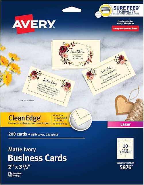 Ivory 2x3.5-inch Printable Business Cards, 200 Sheets