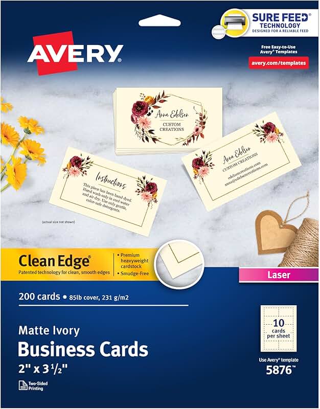 Ivory 2x3.5-inch Printable Business Cards, 200 Sheets
