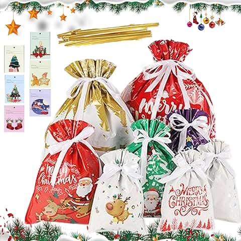 Christmas Gift Bags with Greeting Cards, 24 pcs