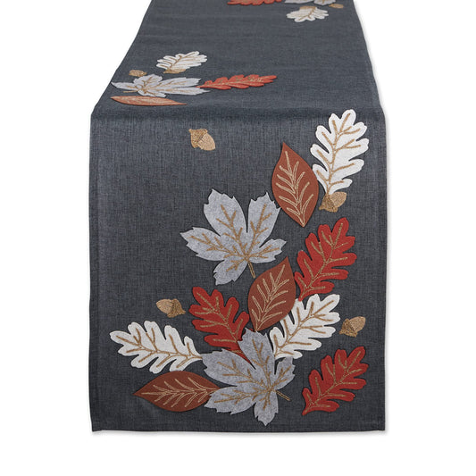 Fall Table Dcor Embroidered Tabletop for Thanksgiving Dining, Table Runner, 14x108, Autumn Leaves