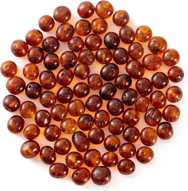 Polished Amber Loose Bead, 6-8 mm, Cognac, 10g